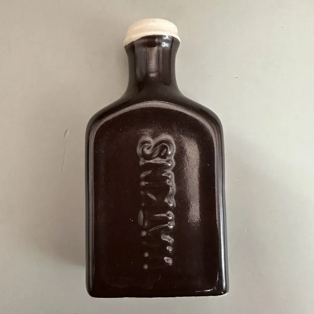 Vintage Watkins Vanilla Bottle Black Pepper Tin Ceramic Salt Pepper Shakers Set